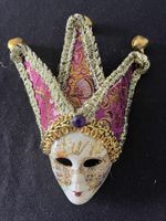 Vintage Venetian Jester Ceramic Decoration Dark Pink & Gold