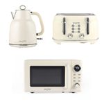 Salter Retro Cream Set, Rapid Boil Kettle, 4-Slice Toaster & Digital Microwave