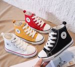 KIDS BOYS CANVAS TRAINERS MID HIGH TOP PUMPS GIRLS LACE UP PLIMSOLLS SHOES SIZES