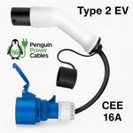 Type 2 EV to Campervan Motorhome RV CEE 16A Charger Adapter 0.5m EHU Universal