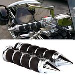 Chrome Spike Motorcycle Handlebar Hand Grips 1" For Harley Yamaha Suzuki Honda