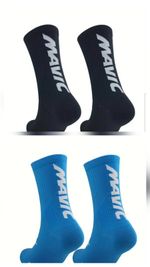 Pack Of 2 Mavic Road Racing Cycling Socks 1 Black & 1  Blue pair with Mavic Logo