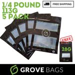5 Pack - 113G 1/4 Pound Grove Bags Window terploc 1 Ounce mylar seal Pouch