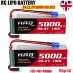 2x HRB 6S LiPo Battery 5000mAh 22.2V EC5 100C for RC Car Helicopter Drone Truck