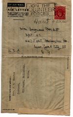 GB KG VI 1949 6d Aerogram Air Letter Content Join Volunteer Forces Slogan to USA