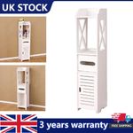 Wooden White Free Standing Toilet Paper Roll Holder Bathroom Storage Cabinet UK
