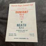 1987 DUNVANT V NEATH RFC WELSH CUP 4TH ROUND CLUB RUGBY PROGRAMME WALES VGC