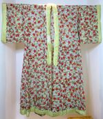 Antique Japanese Kimono Hand Printed Painted Silk & Linen Cherry Blossom