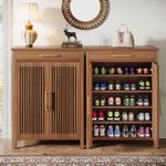 Modern 5-Tier Narrow Shoe Cabinet with Louvered Doors and Drawer for Entryway