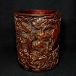 6.5 Inch  Old Chinese Bamboo Carved Buddhism eighteen arhats Statue Brush Pot
