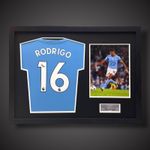 Rodrigo Hand Signed Manchester City Football Pano Framed Shirt With COA £325