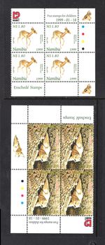 M25895 Namibia 1999 SG820/1 Animals in IMPRINT & TRAFFIC LIGHT blocks of 4. UMM