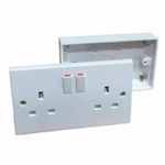 13A Wall Socket Switched 2 Gang White Twin Double Plug Electrical + 25mm backbox