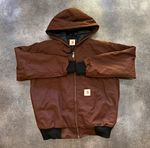 Carhartt Men's Brown Cotton Canvas Hooded Lined Logo Full Zip Bomber Jacket M