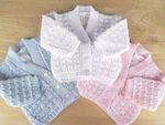 Baby Cardigan Boy Girl White Blue Pink Knitted V Neck Fancy Pattern 0 3m