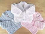Baby Cardigan Boy Girl White Blue Pink Knitted V Neck Fancy Pattern Newborn-3m