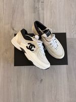 CHANEL CC Runner Sneakers White/Black Size 10 Good Condition