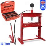 12 Ton Workshop Garage Hydraulic Shop Press Guage & 52 Pcs Bearing Bush Driver