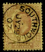 GB EDVII SG233 SPEC M20(3) 3d dull reddish purple/lemon back (C) FU Cat £85. CDS