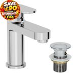 Bathroom Modern Basin Sink Mixer Tap Waste Single Lever Chrome Round Cloakroom
