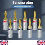 8 Pcs Professional Banana Plugs HiFi Pro Quality 24K Gold plated Red Black UK