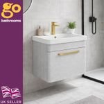 Textured White Wall Hung 600 Bathroom Vanity Unit & Basin Set & Gold Handle