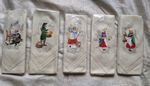 Vintage Linen Cocktail Napkins With Embroided Traditional Folk Figures -Set Of 5