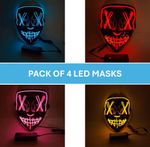 4 PACK LED MASK PURGE LIGHT UP FANCY DRESS COSTUME HALLOWEEN QUALITY