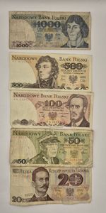 Poland banknotes   20 50 100  500 1000  zlotych 1982 1988