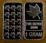 .9999 Fine Silver 1gram Fractional Bar Exceptional Purity. MAPLE LEAF bag of 30 