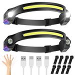 Head Torch Headlamp 2 Packs 6 Modes Motion Sensor Headlight 260 Degree Widen Vie
