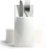 Airlaid Pocket Napkins Box of 500 White 8 Fold 40cm Luxury Linen Feel Disposable