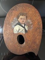 Rare Antique Artists Pallet With Original Painting Of A Child