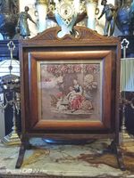 AntiqueVictorian Fireplace Screen Guard Petit Point Signed Mary Jane Siswick1849
