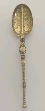 Antique  (1902) London Silver Gilt Replica Annointing Spoon By  Wakely & Wheeler