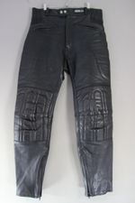 ASHMAN BLACK COWHIDE LEATHER BIKER TROUSERS: WAIST 32-34 INCH/INSIDE LEG 31 INCH