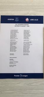 Everton v Lille Team Sheet 15th August 2026