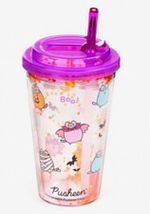 Pusheen Boo! Halloween Plastic Tumbler 500ml Clear/Purple with Lid & Straw