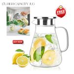 1.7L Glass Water Jug Pitcher Juice Cocktail Tea Carafe with Stainless Steel Lid