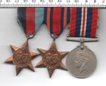 1939/45 THREE MOUNTED GENUINE W.W. II STARS & MEDAL WITH RIBBONS (670)