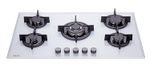 MILLAR GH9051PW 5 Burner Built-in White Gas on Glass Hob 90cm-Cast Iron Stands 