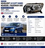 Fits Dacia Sandero 2017 - 2021 Headlight LH Left Hand LHD SUITED EURO VEHICLE