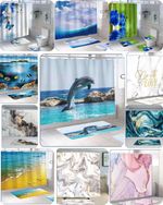 Waterproof Polyester Fabric Bathroom Shower Curtain 3D Panel Print With 12 Hooks