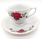 Vintage Footed Tea Cup And Saucer Floral Rose Pattern With Gilding 6 oz