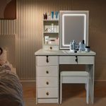 White Dressing Table with LED Light Mirror Stool Drawers Vanity Makeup Desk Kit