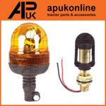 Flexible Flashing Amber Beacon Tractor Warning Light & Straight DIN Pole Mount