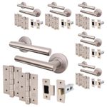 Satin Nickel Door Handle Latch set, Pack of 6 - Handles, Latch 64mm, Hinges 76mm