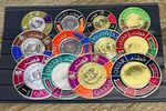 Rare Beautiful Qatar Gold Silver Foil Coin Stamps 1966 Antique Set Round Shape