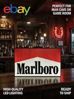 Marlboro Cigarette Light Up LED Neon Sign Reds Cowboy Zippo Ashtray Rolling