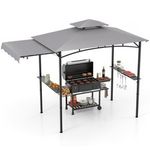 COSTWAY 318x153cm Grill Gazebo Outdoor Barbecue Canopy Tent w/Side Awning-Grey
